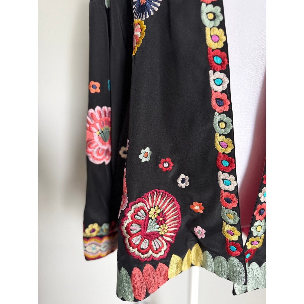 Natori Black Embroidered Kimono Jacket Floral Open Front Boho Statement XL - Picture 8 of 16